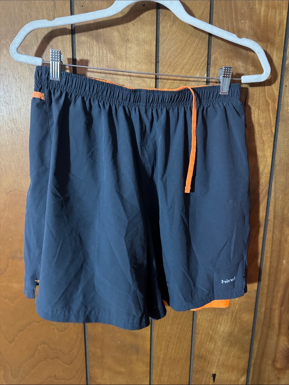 Men's Black Athletic Shorts with Orange Trim